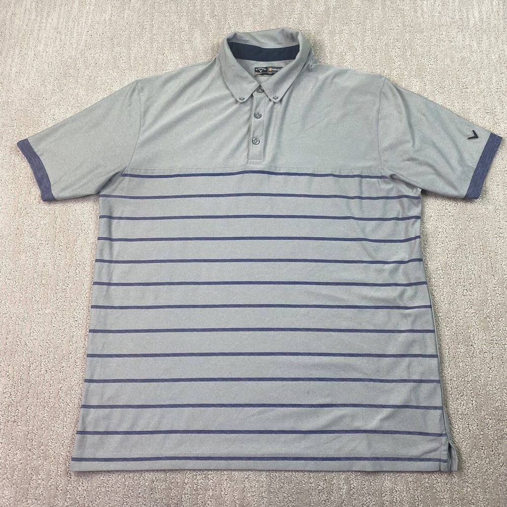 Callaway Golf Shirt Mens Gray Purple Stripe Collared Short Sleeve*